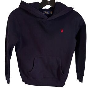 Ralph Lauren Polo Boys Navy Blue Hoodie Pullover Size 7 Red Pony Logo
